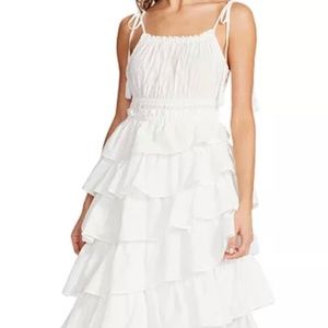 Steve Madden Asymmetrical white Ruffle MIDI Sundress